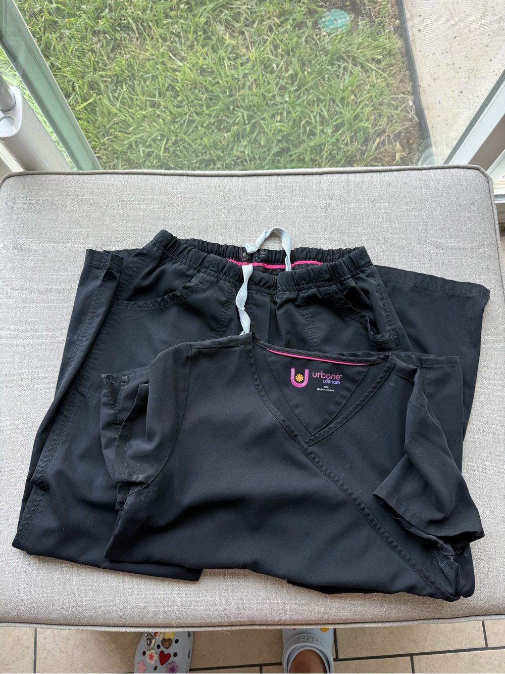 Urbane Black Scrub Top with Pink Trim